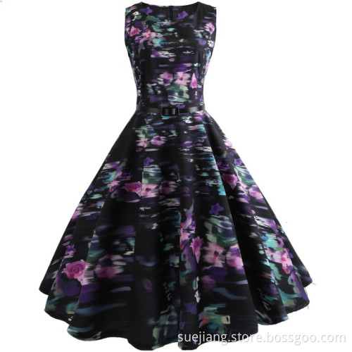 O-Neck Sleeveless A-Line Flower Lovely Vintage Dress